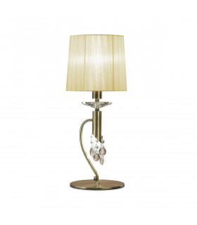 Tiffany Table Lamp 1+1 Light E14+G9 Antique Brass With Cream Shade & Clear Crystal-1