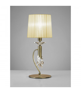 Tiffany Table Lamp 1+1 Light E14+G9 Antique Brass With Cream Shade & Clear Crystal-2