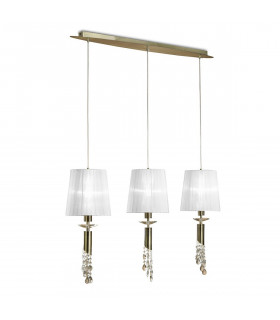 Tiffany Linear Pendant 3+3 Light E27+G9 Line Antique Brass With White Shades & Clear Crystal-1