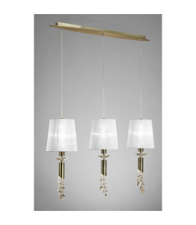 Tiffany Linear Pendant 3+3 Light E27+G9 Line Antique Brass With White Shades & Clear Crystal-2