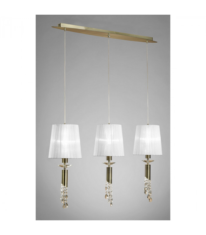 Tiffany Linear Pendant 3+3 Light E27+G9 Line Antique Brass With White Shades & Clear Crystal-2