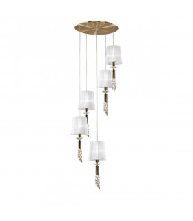 Tiffany Pendant 5+5 Light E27+G9 Spiral Antique Brass With White Shades & Clear Crystal-1