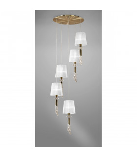 Tiffany Pendant 5+5 Light E27+G9 Spiral Antique Brass With White Shades & Clear Crystal-2