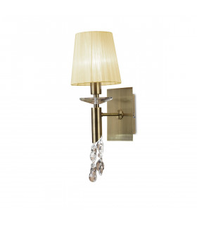 Tiffany Wall Lamp Switched 1+1 Light E14+G9 Antique Brass With Cream Shade & Clear Crystal-1