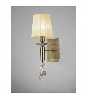 Tiffany Wall Lamp Switched 1+1 Light E14+G9 Antique Brass With Cream Shade & Clear Crystal-2