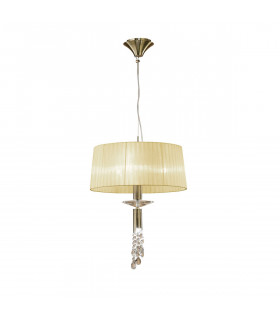 Tiffany Pendant 3+1 Light E27+G9 Antique Brass With Cream Shade & Clear Crystal-1