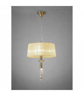 Tiffany Pendant 3+1 Light E27+G9 Antique Brass With Cream Shade & Clear Crystal-2