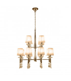 Tiffany Pendant 2 Tier 12+12 Light E14+G9 French Gold With Soft Bronze Shades & Clear Crystal-1