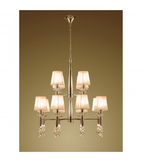 Tiffany Pendant 2 Tier 12+12 Light E14+G9 French Gold With Soft Bronze Shades & Clear Crystal-2