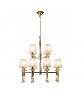 Tiffany Pendant 2 Tier 12+12 Light E14+G9 French Gold With Cream Shades & Clear Crystal-1