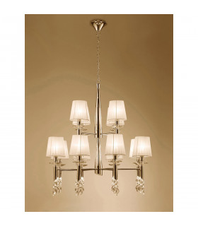 Tiffany Pendant 2 Tier 12+12 Light E14+G9 French Gold With Cream Shades & Clear Crystal-2