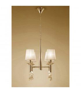 Tiffany Pendant 4+4 Light E14+G9 French Gold With Cream Shades & Clear Crystal-2