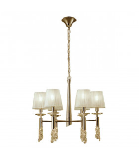 Tiffany Pendant 6+6 Light E14+G9 French Gold With Cream Shades & Clear Crystal-1