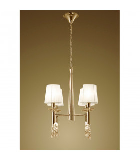 Tiffany Pendant 4+4 Light E14+G9 French Gold With White Shades & Clear Crystal-2