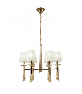 Tiffany Pendant 6+6 Light E14+G9 French Gold With White Shades & Clear Crystal-1