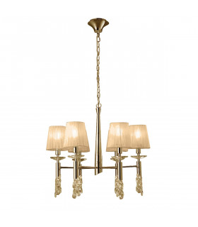 Tiffany Pendant 6+6 Light E14+G9 French Gold With Soft Bronze Shades & Clear Crystal-1