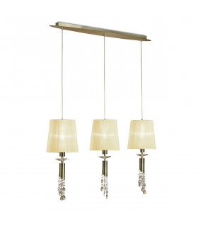 Tiffany Linear Pendant 3+3 Light E27+G9 Line Antique Brass With Cream Shades & Clear Crystal-1