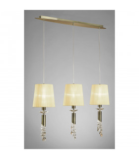 Tiffany Linear Pendant 3+3 Light E27+G9 Line Antique Brass With Cream Shades & Clear Crystal-2