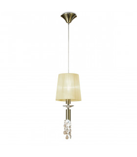 Tiffany Pendant 1+1 Light E27+G9 Antique Brass With Cream Shade & Clear Crystal-1