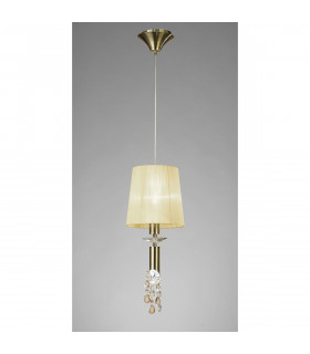 Tiffany Pendant 1+1 Light E27+G9 Antique Brass With Cream Shade & Clear Crystal-2