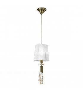 Tiffany Pendant 1+1 Light E27+G9 Antique Brass With White Shade & Clear Crystal-1