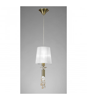 Tiffany Pendant 1+1 Light E27+G9 Antique Brass With White Shade & Clear Crystal-2