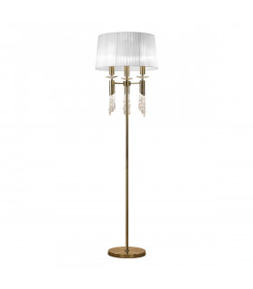 Tiffany Floor Lamp 3+3 Light E27+G9 Antique Brass With White Shade & Clear Crystal-1