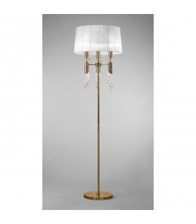 Tiffany Floor Lamp 3+3 Light E27+G9 Antique Brass With White Shade & Clear Crystal-2