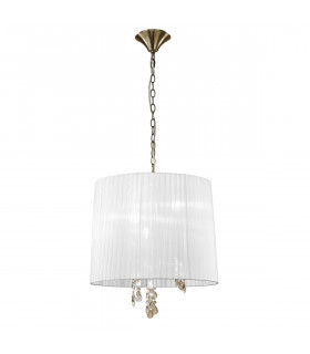 Tiffany Pendant 3+3 Light E14+G9 Antique Brass With White Shade & Clear Crystal-1