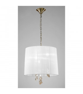 Tiffany Pendant 3+3 Light E14+G9 Antique Brass With White Shade & Clear Crystal-2
