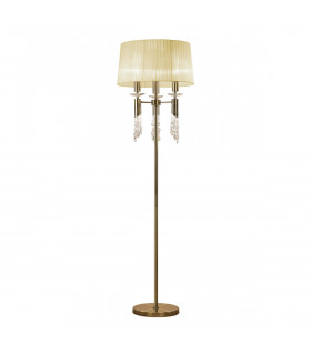 Tiffany Floor Lamp 3+3 Light E27+G9 Antique Brass With Cream Shade & Clear Crystal-1