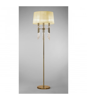 Tiffany Floor Lamp 3+3 Light E27+G9 Antique Brass With Cream Shade & Clear Crystal-2