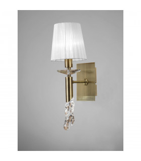 Tiffany Wall Lamp Switched 1+1 Light E14+G9 Antique Brass With White Shade & Clear Crystal-2
