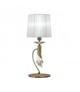 Tiffany Table Lamp 1+1 Light E14+G9 Antique Brass With White Shade & Clear Crystal-1