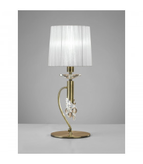 Tiffany Table Lamp 1+1 Light E14+G9 Antique Brass With White Shade & Clear Crystal-2