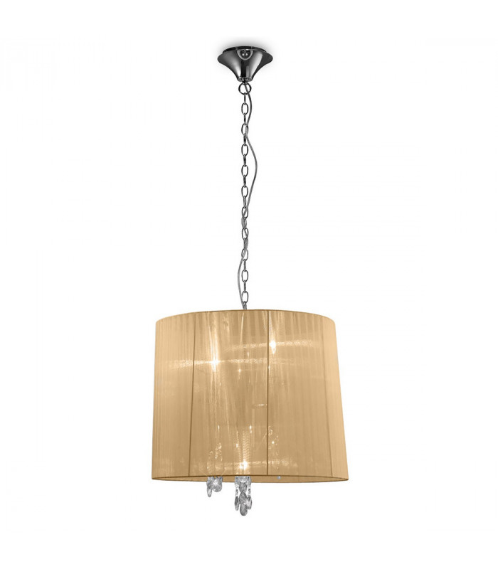 Tiffany Pendant 3+3 Light E14+G9 Polished Chrome With Soft Bronze Shade & Clear Crystal-1