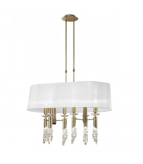 Tiffany Pendant 6+6 Light E27+G9 Oval Antique Brass With White Shade & Clear Crystal-1
