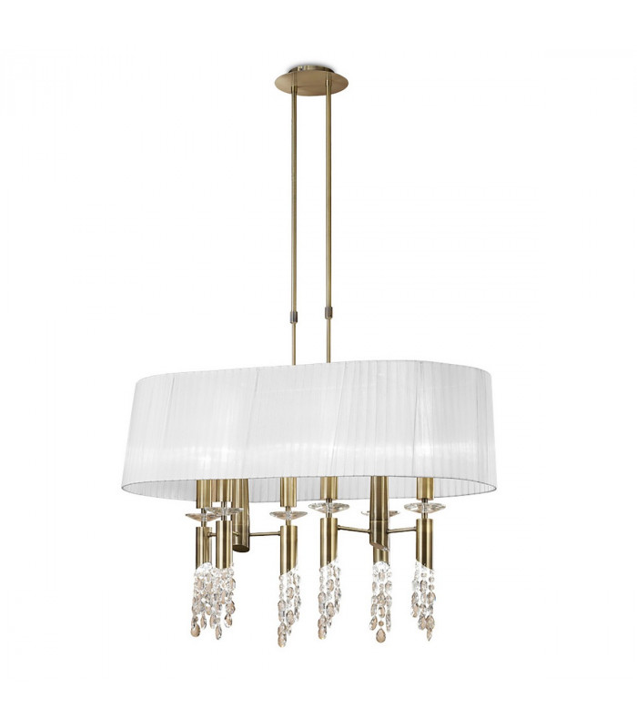 Tiffany Pendant 6+6 Light E27+G9 Oval Antique Brass With White Shade & Clear Crystal-1