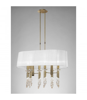 Tiffany Pendant 6+6 Light E27+G9 Oval Antique Brass With White Shade & Clear Crystal-2