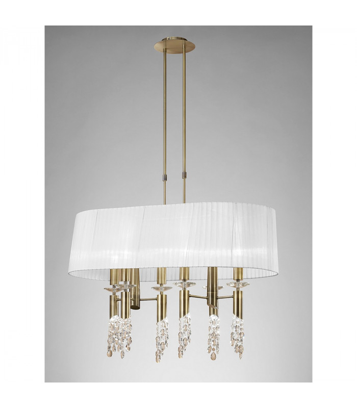 Tiffany Pendant 6+6 Light E27+G9 Oval Antique Brass With White Shade & Clear Crystal-2
