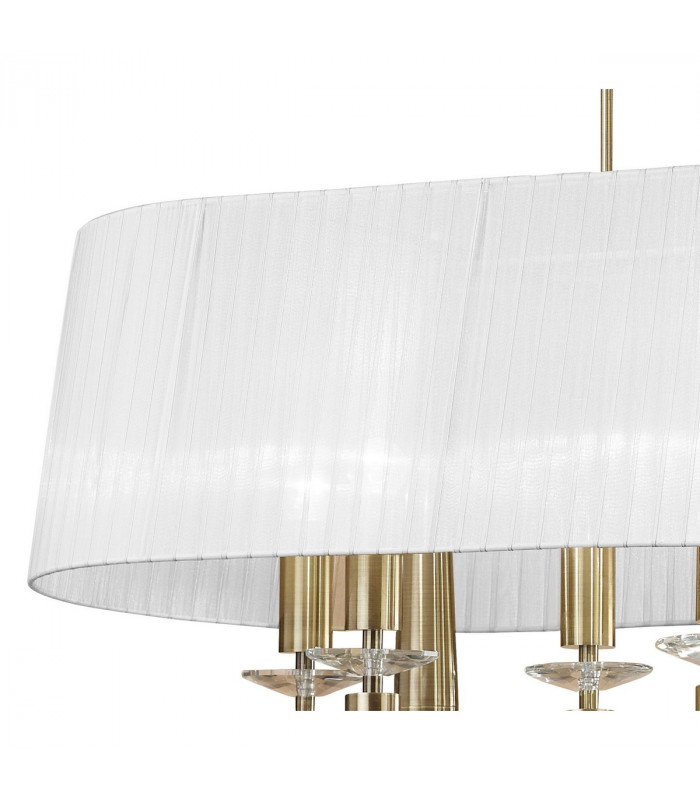 Tiffany Pendant 6+6 Light E27+G9 Oval Antique Brass With White Shade & Clear Crystal-5