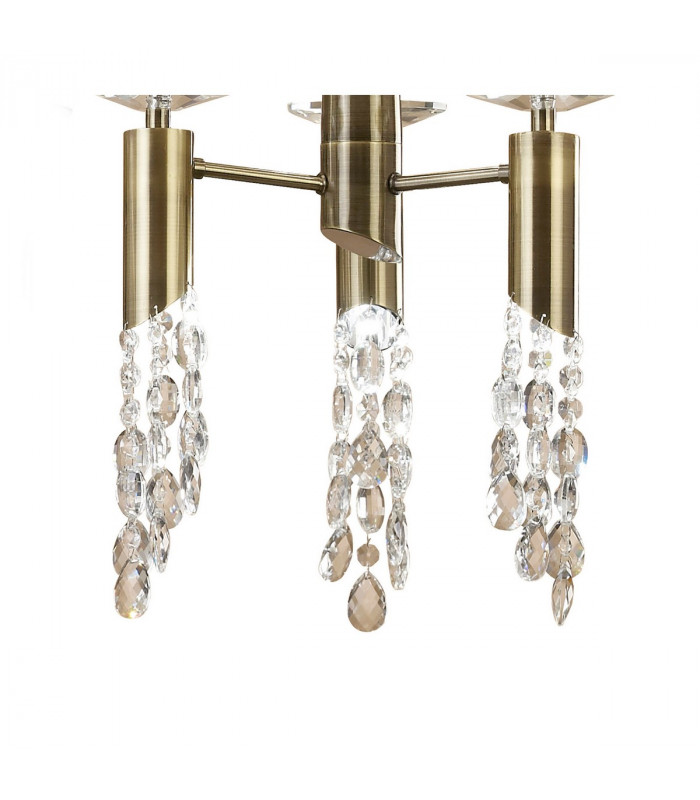 Tiffany Pendant 6+6 Light E27+G9 Oval Antique Brass With White Shade & Clear Crystal-7