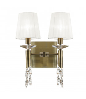 Tiffany Wall Lamp Switched 2+2 Light E14+G9 Antique Brass With White Shades & Clear Crystal-1