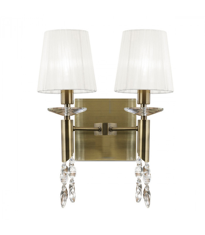 Tiffany Wall Lamp Switched 2+2 Light E14+G9 Antique Brass With White Shades & Clear Crystal-1