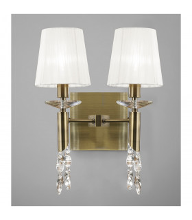 Tiffany Wall Lamp Switched 2+2 Light E14+G9 Antique Brass With White Shades & Clear Crystal-2