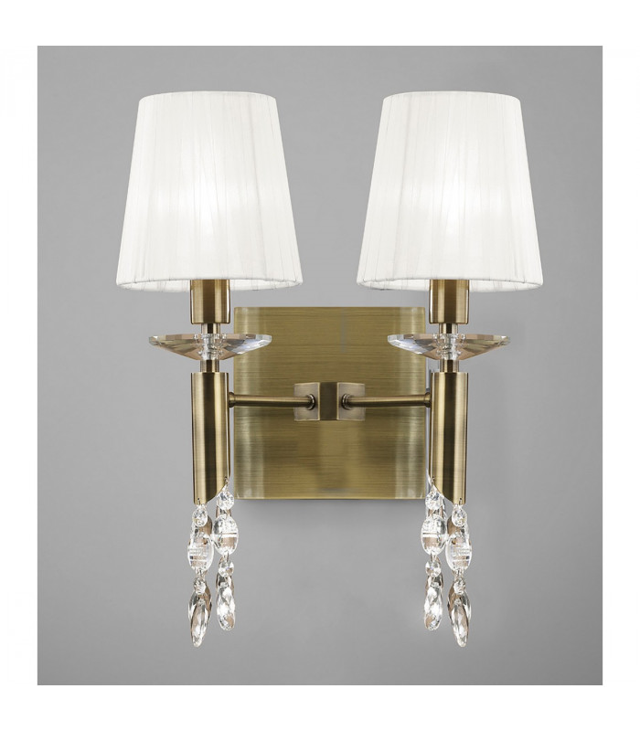 Tiffany Wall Lamp Switched 2+2 Light E14+G9 Antique Brass With White Shades & Clear Crystal-2