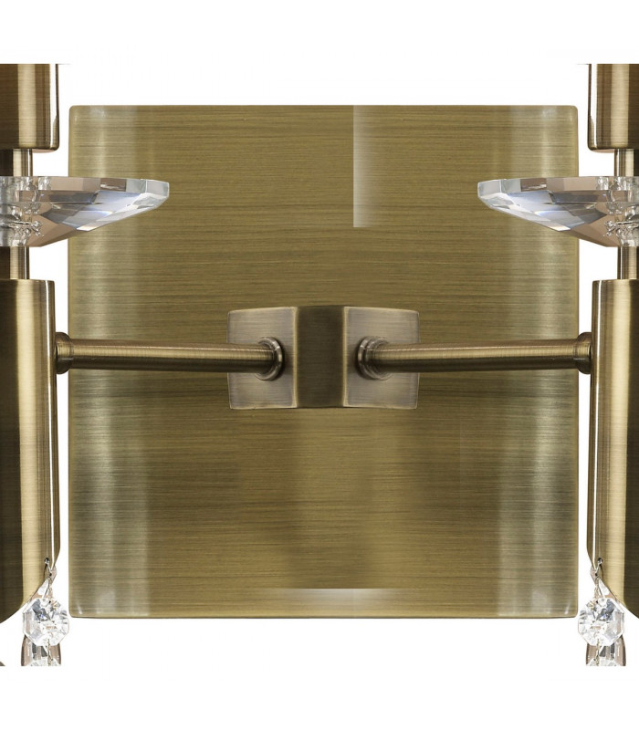 Tiffany Wall Lamp Switched 2+2 Light E14+G9 Antique Brass With White Shades & Clear Crystal-3