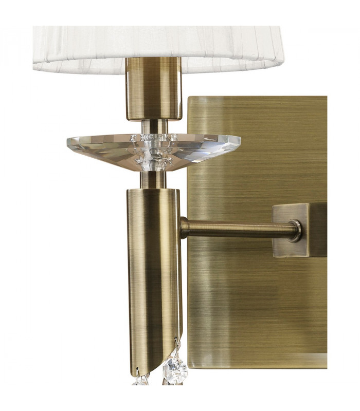 Tiffany Wall Lamp Switched 2+2 Light E14+G9 Antique Brass With White Shades & Clear Crystal-5