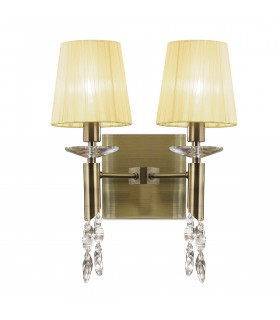 Tiffany Wall Lamp Switched 2+2 Light E14+G9 Antique Brass With Cream Shades & Clear Crystal-1