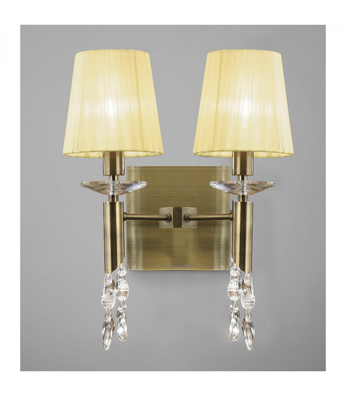 Tiffany Wall Lamp Switched 2+2 Light E14+G9 Antique Brass With Cream Shades & Clear Crystal-2